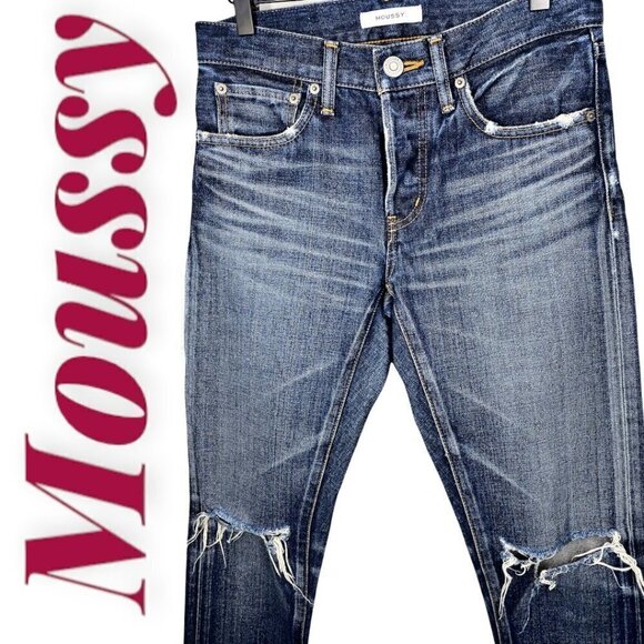 MOUSSY ISKO VINTAGE Busted Knee Buttonfly Mid-Rise Skinny Leg Jeans, Size 25 - Picture 3 of 12